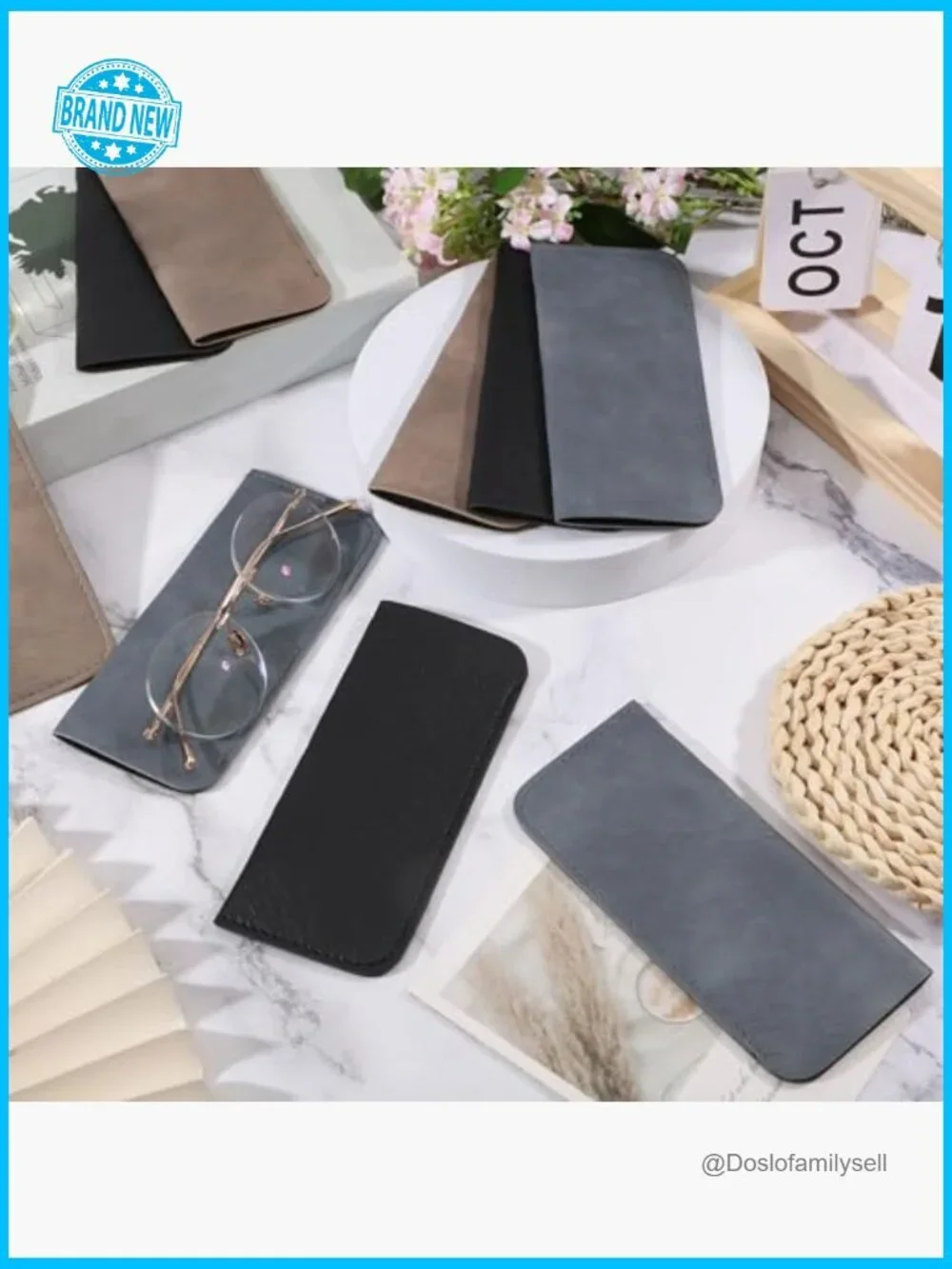 Soft PU Leather Glasses Case Set Classic Minimal Travel Essential Eyewear Pouch